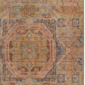 HomeRoots 10' Rust and Blue Medallion Area Rug - Stylish, Durable, Machine Washable for Indoor & Outdoor Use! 619558