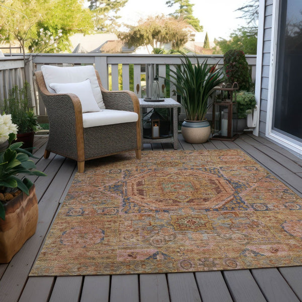 HomeRoots 10' Rust and Blue Medallion Area Rug - Stylish, Durable, Machine Washable for Indoor & Outdoor Use! 619558