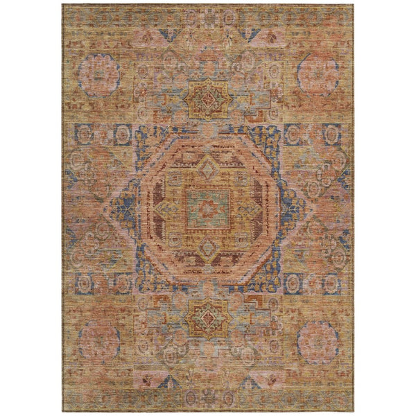 HomeRoots 10' Rust and Blue Medallion Area Rug - Stylish, Durable, Machine Washable for Indoor & Outdoor Use! 619558