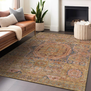 HomeRoots 10' Rust and Blue Medallion Area Rug - Stylish, Durable, Machine Washable for Indoor & Outdoor Use! 619558