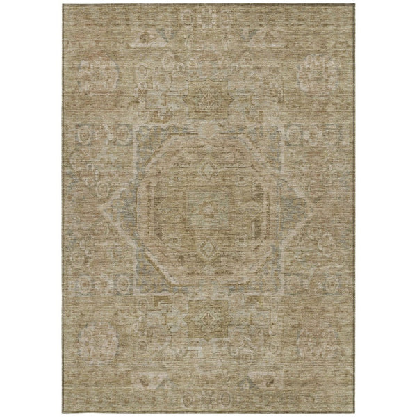 HomeRoots 5' X 8' Tan and Gray Medallion Rug - Durable, Washable, Versatile Indoor/Outdoor Area Accent for Your Home 619572