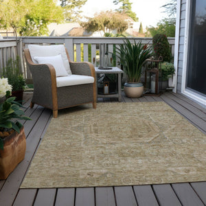 HomeRoots 5' X 8' Tan and Gray Medallion Rug - Durable, Washable, Versatile Indoor/Outdoor Area Accent for Your Home 619572