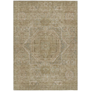 HomeRoots 5' X 8' Tan and Gray Medallion Rug - Durable, Washable, Versatile Indoor/Outdoor Area Accent for Your Home 619572