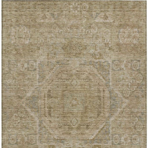 HomeRoots 5' X 8' Tan and Gray Medallion Rug - Durable, Washable, Versatile Indoor/Outdoor Area Accent for Your Home 619572