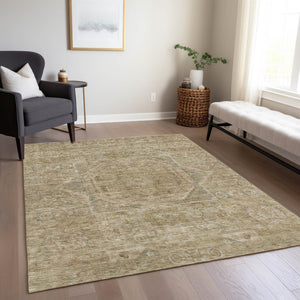 HomeRoots 5' X 8' Tan and Gray Medallion Rug - Durable, Washable, Versatile Indoor/Outdoor Area Accent for Your Home 619572