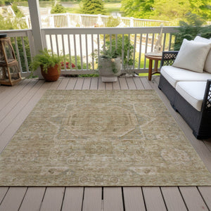 HomeRoots 5' X 8' Tan and Gray Medallion Rug - Durable, Washable, Versatile Indoor/Outdoor Area Accent for Your Home 619572