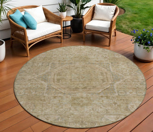 HomeRoots 8' Tan and Gray Round Medallion Rug - Stylish, Washable Indoor/Outdoor Area Rug for High-Traffic Spaces 619573