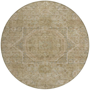 HomeRoots 8' Tan and Gray Round Medallion Rug - Stylish, Washable Indoor/Outdoor Area Rug for High-Traffic Spaces 619573