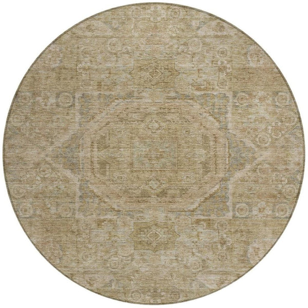 HomeRoots 8' Tan and Gray Round Medallion Rug - Stylish, Washable Indoor/Outdoor Area Rug for High-Traffic Spaces 619573