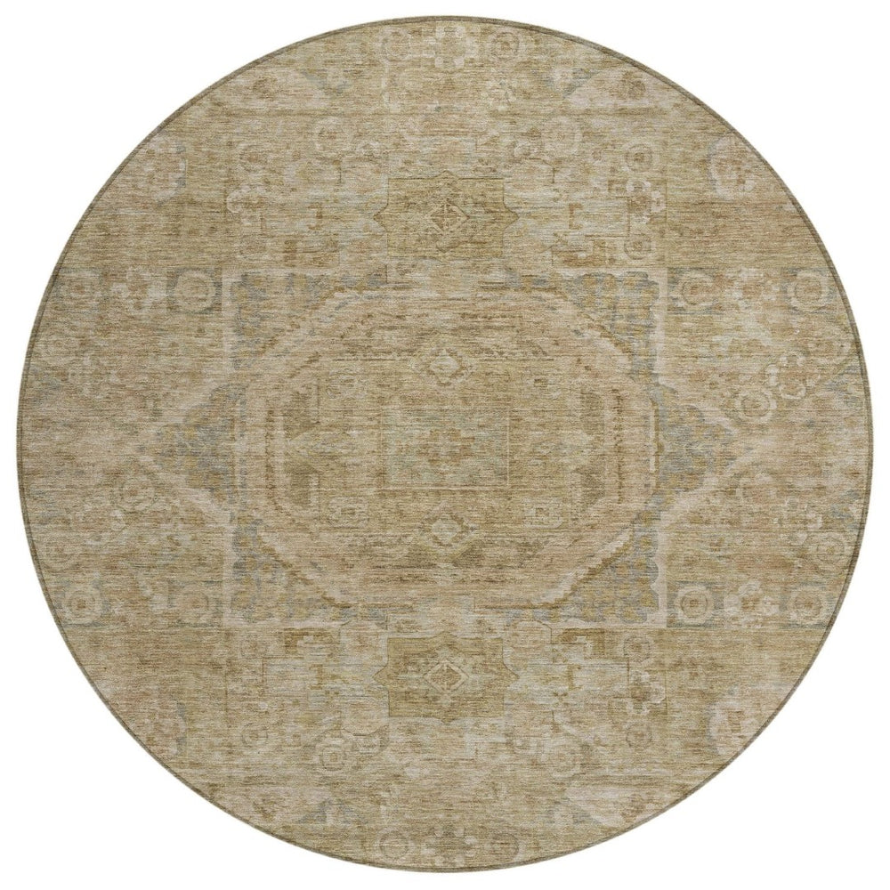 HomeRoots 8' Tan and Gray Round Medallion Rug - Stylish, Washable Indoor/Outdoor Area Rug for High-Traffic Spaces 619573