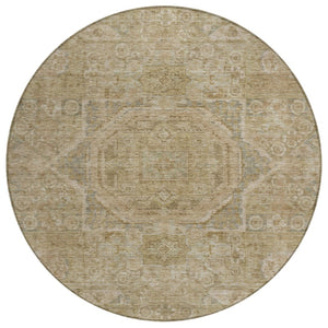 HomeRoots 8' Tan and Gray Round Medallion Rug - Stylish, Washable Indoor/Outdoor Area Rug for High-Traffic Spaces 619573