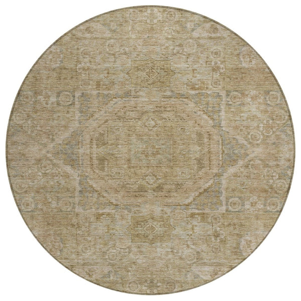 HomeRoots 8' Tan and Gray Round Medallion Rug - Stylish, Washable Indoor/Outdoor Area Rug for High-Traffic Spaces 619573