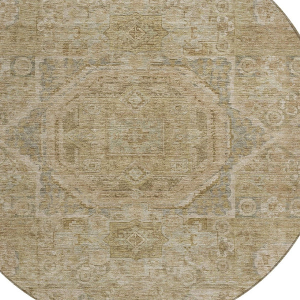 HomeRoots 8' Tan and Gray Round Medallion Rug - Stylish, Washable Indoor/Outdoor Area Rug for High-Traffic Spaces 619573