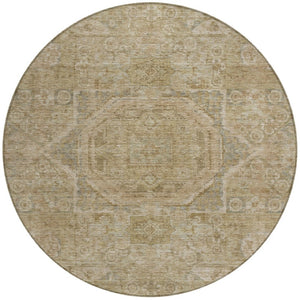 HomeRoots 8' Tan and Gray Round Medallion Rug - Stylish, Washable Indoor/Outdoor Area Rug for High-Traffic Spaces 619573