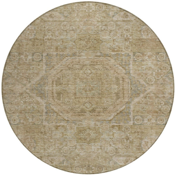 HomeRoots 8' Tan and Gray Round Medallion Rug - Stylish, Washable Indoor/Outdoor Area Rug for High-Traffic Spaces 619573