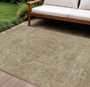 HomeRoots 8' X 10' Tan and Gray Medallion Area Rug - Stylish, Washable, Durable for Indoor & Outdoor Use! 619574