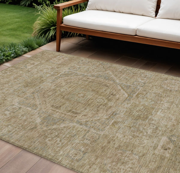 HomeRoots 8' X 10' Tan and Gray Medallion Area Rug - Stylish, Washable, Durable for Indoor & Outdoor Use! 619574