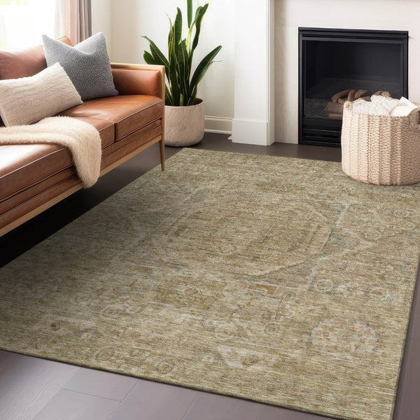 HomeRoots 8' X 10' Tan and Gray Medallion Area Rug - Stylish, Washable, Durable for Indoor & Outdoor Use! 619574