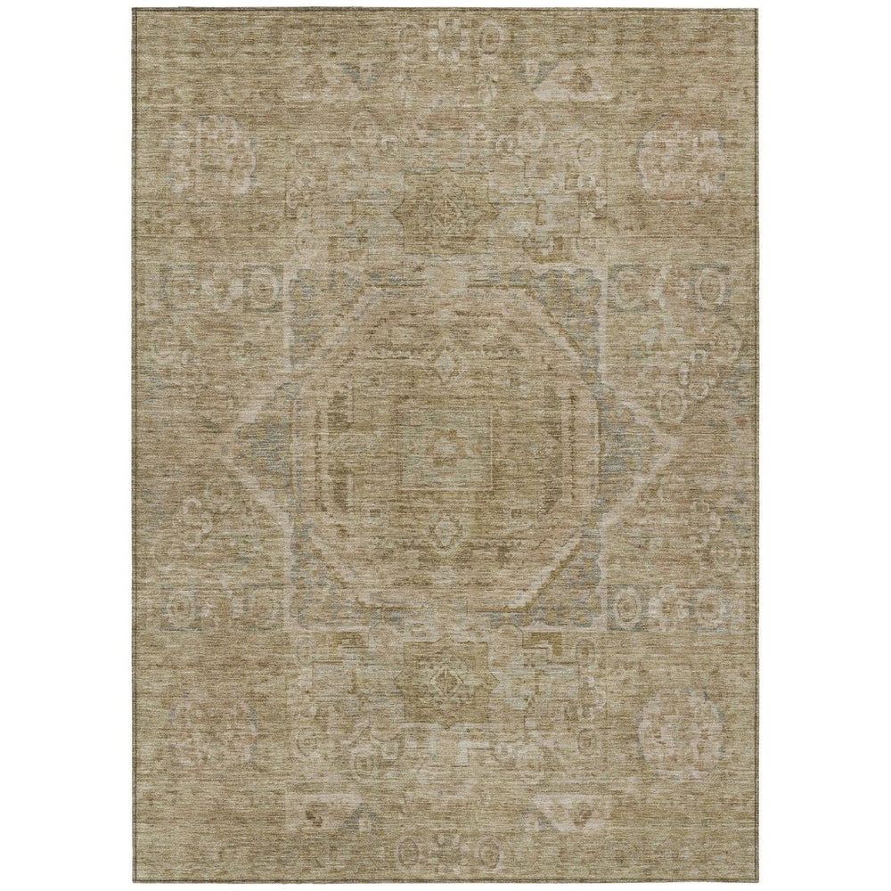 HomeRoots 9' X 12' Tan and Gray Medallion Area Rug - Washable, Durable, Versatile for Indoor & Outdoor Spaces 619575