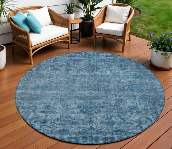 HomeRoots 8' Blue Floral Medallion Area Rug – Stylish, Durable, Washable for Indoor & Outdoor Spaces, 8ft Round 619585