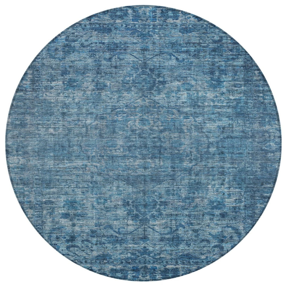 HomeRoots 8' Blue Floral Medallion Area Rug – Stylish, Durable, Washable for Indoor & Outdoor Spaces, 8ft Round 619585