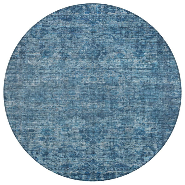 HomeRoots 8' Blue Floral Medallion Area Rug – Stylish, Durable, Washable for Indoor & Outdoor Spaces, 8ft Round 619585