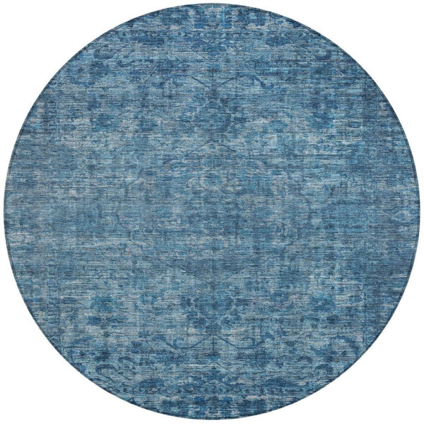 HomeRoots 8' Blue Floral Medallion Area Rug – Stylish, Durable, Washable for Indoor & Outdoor Spaces, 8ft Round 619585