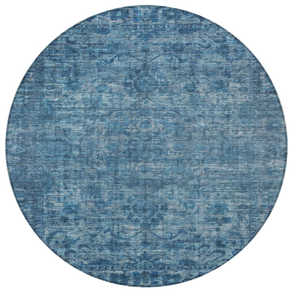 HomeRoots 8' Blue Floral Medallion Area Rug – Stylish, Durable, Washable for Indoor & Outdoor Spaces, 8ft Round 619585