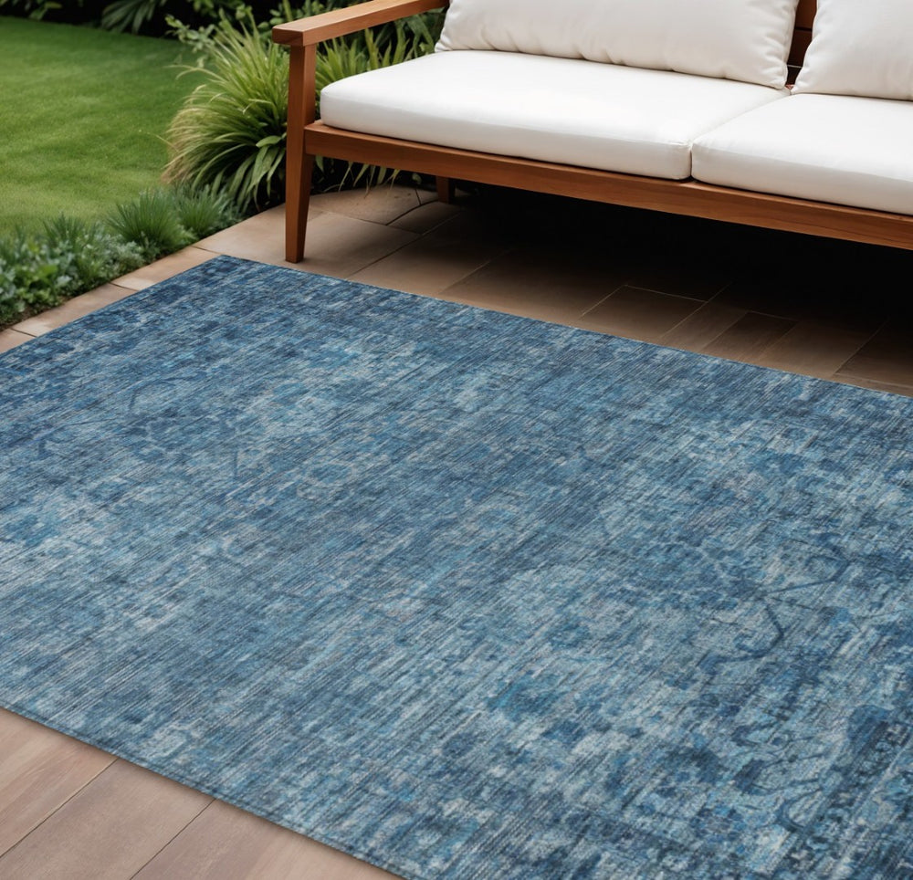 HomeRoots 9' X 12' Elegant Blue & Ivory Floral Medallion Washable Area Rug for Indoor/Outdoor Spaces 619587