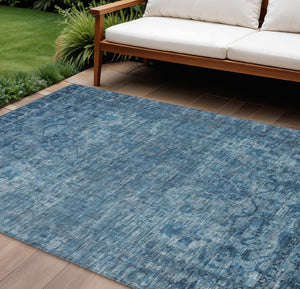 HomeRoots 9' X 12' Elegant Blue & Ivory Floral Medallion Washable Area Rug for Indoor/Outdoor Spaces 619587