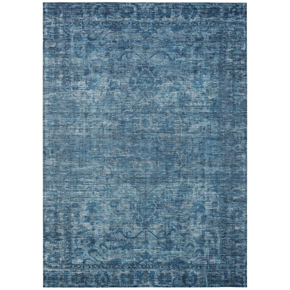HomeRoots 9' X 12' Elegant Blue & Ivory Floral Medallion Washable Area Rug for Indoor/Outdoor Spaces 619587