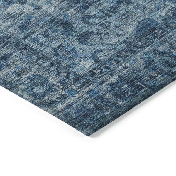 HomeRoots 9' X 12' Elegant Blue & Ivory Floral Medallion Washable Area Rug for Indoor/Outdoor Spaces 619587