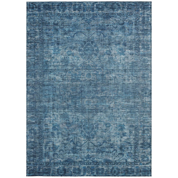 HomeRoots 9' X 12' Elegant Blue & Ivory Floral Medallion Washable Area Rug for Indoor/Outdoor Spaces 619587