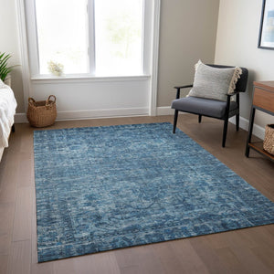 HomeRoots 9' X 12' Elegant Blue & Ivory Floral Medallion Washable Area Rug for Indoor/Outdoor Spaces 619587