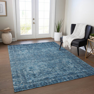 HomeRoots 10' Blue & Ivory Floral Medallion Rug - Stylish, Washable Indoor/Outdoor Area Rug for High Traffic Areas 619588