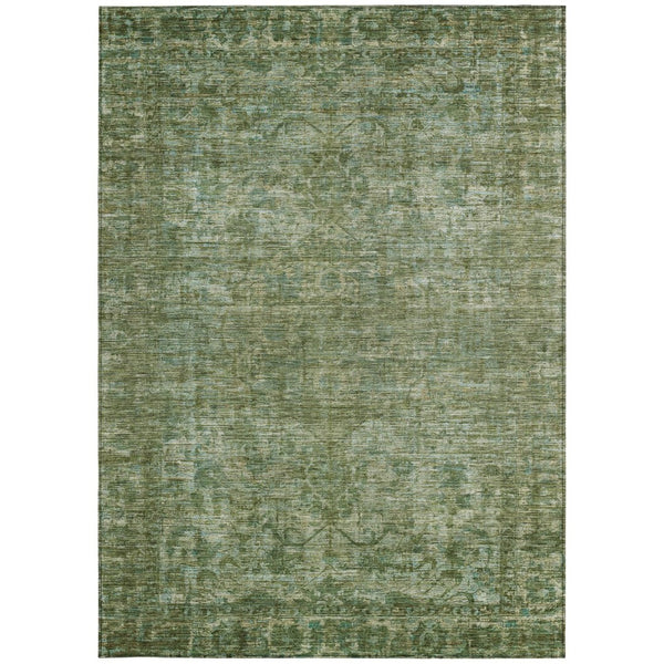HomeRoots 5' Olive Green & Ivory Floral Medallion Area Rug - Washable, Durable, Indoor/Outdoor Versatile Design 619590