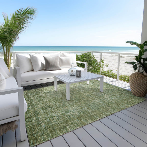 HomeRoots 5' Olive Green & Ivory Floral Medallion Area Rug - Washable, Durable, Indoor/Outdoor Versatile Design 619590