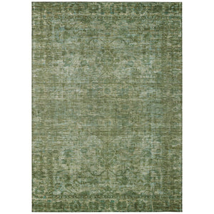 HomeRoots 5' Olive Green & Ivory Floral Medallion Area Rug - Washable, Durable, Indoor/Outdoor Versatile Design 619590