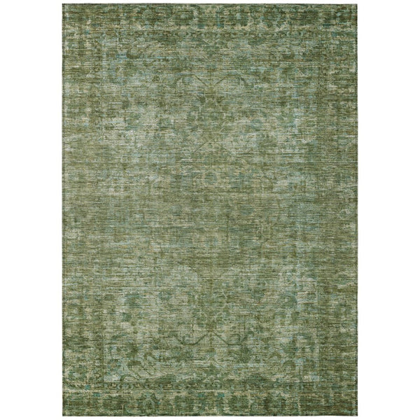 HomeRoots 5' Olive Green & Ivory Floral Medallion Area Rug - Washable, Durable, Indoor/Outdoor Versatile Design 619590