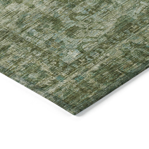HomeRoots 5' Olive Green & Ivory Floral Medallion Area Rug - Washable, Durable, Indoor/Outdoor Versatile Design 619590