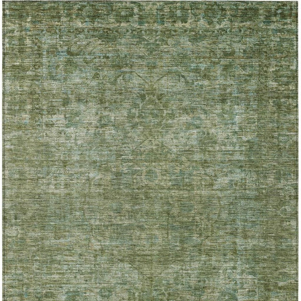 HomeRoots 5' Olive Green & Ivory Floral Medallion Area Rug - Washable, Durable, Indoor/Outdoor Versatile Design 619590