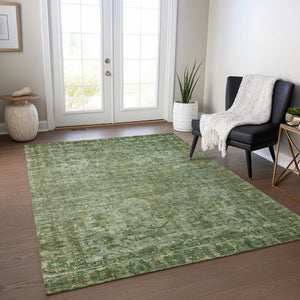 HomeRoots 5' Olive Green & Ivory Floral Medallion Area Rug - Washable, Durable, Indoor/Outdoor Versatile Design 619590