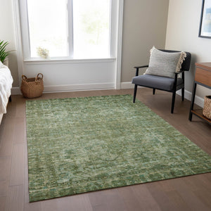 HomeRoots 5' Olive Green & Ivory Floral Medallion Area Rug - Washable, Durable, Indoor/Outdoor Versatile Design 619590