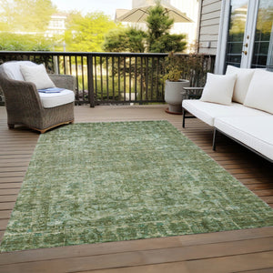 HomeRoots 5' Olive Green & Ivory Floral Medallion Area Rug - Washable, Durable, Indoor/Outdoor Versatile Design 619590