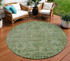 HomeRoots 8' Olive Green and Ivory Round Floral Medallion Rug - Washable, Durable, Ideal for Indoor/Outdoor Use 619591