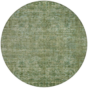 HomeRoots 8' Olive Green and Ivory Round Floral Medallion Rug - Washable, Durable, Ideal for Indoor/Outdoor Use 619591