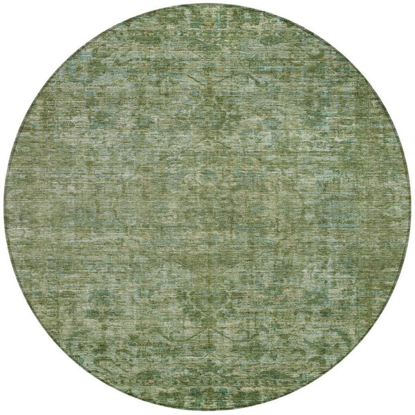 HomeRoots 8' Olive Green and Ivory Round Floral Medallion Rug - Washable, Durable, Ideal for Indoor/Outdoor Use 619591