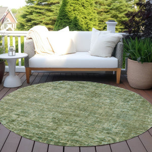HomeRoots 8' Olive Green and Ivory Round Floral Medallion Rug - Washable, Durable, Ideal for Indoor/Outdoor Use 619591