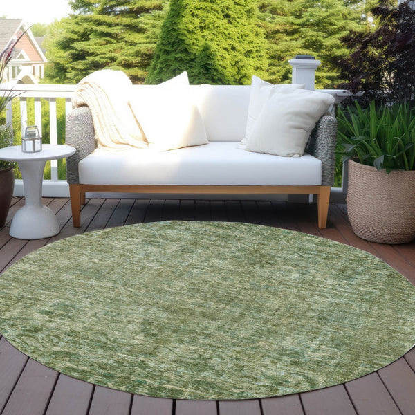 HomeRoots 8' Olive Green and Ivory Round Floral Medallion Rug - Washable, Durable, Ideal for Indoor/Outdoor Use 619591