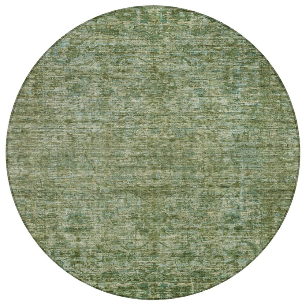 HomeRoots 8' Olive Green and Ivory Round Floral Medallion Rug - Washable, Durable, Ideal for Indoor/Outdoor Use 619591